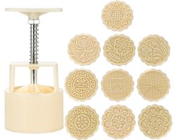 Maancakevormpjesset, 10 stuks, Mid-Autumn Festival, DIY handgemaakte vormpjes, koekjesstempels, bakgereedschap, maancake maker, 1 vormpje, 10 stempels (wit).