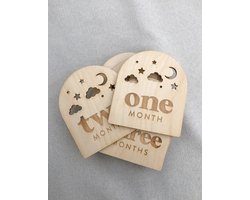 Maandelijkse Baby Mijlpaal Schijfjes Maan, Sterren en Wolken – Houten Baby Milestone Kaarten – Baby Fotoprops – Origineel Kraamcadeau – Newborn Fotoshoot Accessoires