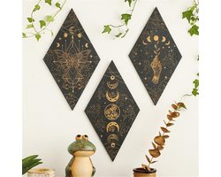 Maanfasen Wanddecoratie Mandala Hout Boho Wanddecoratie Wanddecoratie Kunstdecoratie Wanddecoratie voor Slaapkamer Eetkamer Woonkamer Kantoor Keuken Gang (A+B+C)