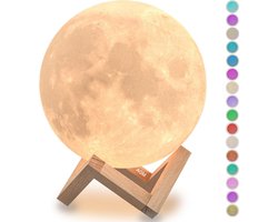 Maanlamp 3D Draadloos - Tafellamp met Led Verlichting - Moon Planeet Lamp - 15cm - 16 Dimbare LED Kleuren & Afstandsbediening - Extra Realistisch