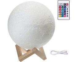 Maanlamp - Lamp - Nachtlamp Maan - Oplaadbaar - 16 kleuren LED - Dimbaar - Kindvriendelijk - Nachtlamp - tafellamp - 3D geprint - Duurzaam - D14cm -