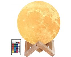 Maanlamp - Maan lamp - Maanlampje - Nachtlamp - 15 cm - 3D geprint - 16 kleuren - Schoencadeautjes sinterklaas - draadloos - Dimbaar - Met afstandsbediening - Verbeterd model - Grote batterij - Mobstore