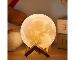 Maanlamp - Maanlampje - Nachtlamp - 15 cm - 3D geprint - 16 kleuren - Kerst cadeautjes - draadloos - Dimbaar - Met afstandsbediening - Grote batterij - kamerdecoratie