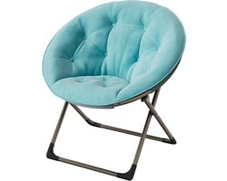 Maanstoel Blauw – Pluche Schotelstoel in Bloemvorm – Comfortabele Inklapbare Relaxstoel van Faux Fur – Zachte Slaapkamer- & Studentenkamerstoel – Belastbaar tot 136 kg – Geen Montage