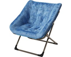 Maanstoel Inklapbaar - Schotelstoel van Zacht Faux Fur - Relaxstoel met Elegante Gouden Poten - Comfortabele Luie Stoel voor Slaapkamer, Woonkamer en Studentenkamer - Belastbaar tot 136 kg - Blauw/Goud