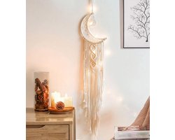 Maanvanger met Licht - Macramé Droomvanger voor aan de Muur, Slaapkamer Decoratie voor Meisjes en Jongens, Boheemse Wanddecoratie voor Vrouwen en Moeders, Cadeau Idee