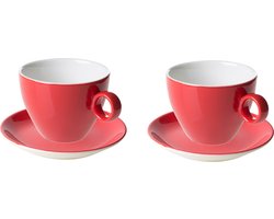 Maastricht Porselein - Cappuccino kop en schotel - 23 cl - Rood - Porselein - Koffiekopjes - 2 stuks