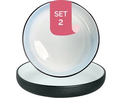 Maastricht Porselein - Cosmic - Bord diep - 2 stuks - ø 20 cm - Zwart/Wit - Porselein - Bordenset