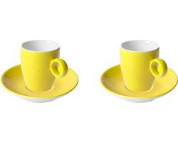 Maastricht Porselein - Espresso kop en schotel - 2 stuks - 6,5 cl - Geel - Porselein - Koffiekopjes