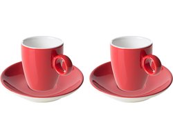 Maastricht Porselein - Espresso kop en schotel - 2 stuks - 6,5 cl - Rood - Porselein - Koffiekopjes
