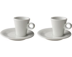 Maastricht Porselein - Finn - Espresso kop en schotel - 2 stuks - 6 cl - Wit - Porselein - Koffiekopjes