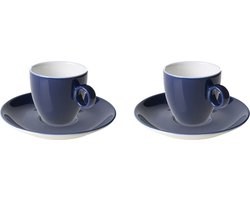 Maastricht Porselein - Koffie kop en schotel - 2 stuks - 17 cl - Blauw - Porselein - Koffiekopjes
