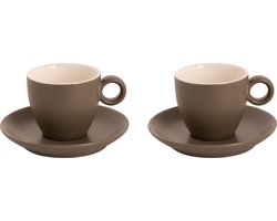 Maastricht Porselein - Koffie kop en schotel - 2 stuks - 17 cl - Bruin - Porselein - Koffiekopjes