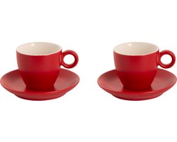 Maastricht Porselein - Koffie kop en schotel - 2 stuks - 17 cl - Rood - Porselein - Koffiekopjes