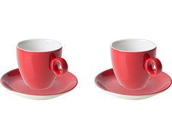 Maastricht Porselein - Koffie kop en schotel - 2 stuks - 17 cl - Rood - Porselein - Koffiekopjes