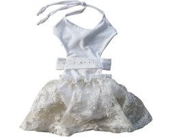 Maat 152 Luxe Badpak Monokini zwemkleding Wit met steentjes badkleding tule rok voor baby en kind zwem kleding