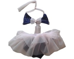 Maat 152 Luxe Bikini blauw met steentjes Baby en kind donkerblauw zwemkleding roze strik