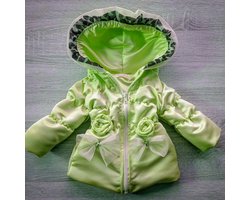 Maat 158 Zomerjas fel groen voor baby en kind Jas met roosjes panterprint hotfix steentjes strik