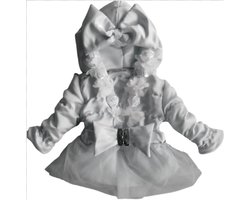 Maat 56 Kinderjas wit met witte tule bloemen baby en kind Jas bloemen roos kinderjas strik