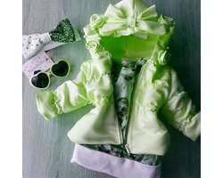 Maat 56 Kinderjas Zomerjas met roosjes en parels fel groen en strik jas baby en kind