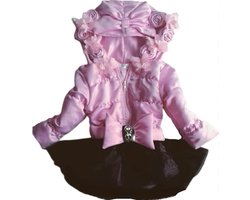 Maat 56 Roze zwarte tule bloemen baby en kind Jas bloemen roos kinderjas strik lichtroze