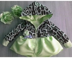 Maat 92 Zomerjas fel groen panterprint jas baby en kind Jas met bloem en leopard print kinderjas glans stof satijn met dierenprint