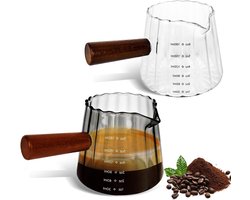 Maatglas voor espresso en cocktails - Set van 2 - 180 ml - Transparant - Houten handvat - V-vormige opening - Ideaal voor koffie en melk - Borosilicaatglas.