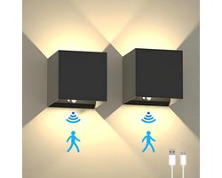 Maca Oplaadbare Wandlamp - Binnen - 5200 mAh - 2700K - 10x10x8cm - Sensor - Sensor lamp - Muurlamp - Lamp - Zwart