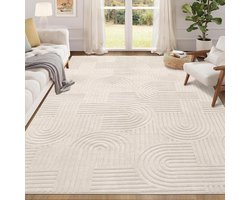 Machinewasbare vloerkleden voor woonkamer, 120 x 160 cm, niet pluizende vloerkleden voor slaapkamer, zacht, hoogpolig, antislip, groot, pluizig, mat voor kantoor, eetkamer, lounge, crème