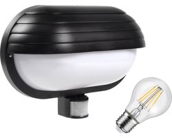 Maclean - Buitenmuur wandlamp met bewegingssensor + 8W LED lamp - max. 60W, 180°