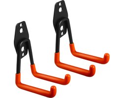Maclean MC-442 - Set van 2 stuks Ophanghaken - Stalen garage muurbeugel - Wandmontage - Ophangsysteem - voor banden gereedschap ladder slangen en fiets - max 70kg - Zwart / Oranje