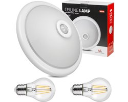 Maclean - Plafondlamp met een PIR bewegings- en schemersensor + 2 E27 8W gloeilampen - 40W, E27, 220-240V~ 50/60Hz