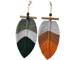 Macramé Blad Decoratie - Wandkleed Hanger - Woonkamer Aankleden - Handgemaakt Katoen - 26x13cm - Naturel