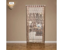 Macramé Deurgordijn met Geweven Bladeren – Korte Bistro Gordijnen voor Keuken of Schuifdeur – Bohemian Wand- & Raamdecoratie voor Binnen en Buiten