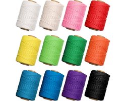 Macramé Koord Set - 12 Rollen Gekleurd Katoenen Touw 3mm voor DIY Knutselen & Wanddecoratie