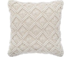 Macramé kussen met franjes 40x40cm beigekleurig Atmosphera Créateur d'intérieur