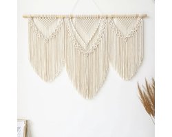 Macrame Luxe Wandkleed - Bohemian Wandtapijt - Handgemaakt Woonkamer Muurdecoratie - Boho Muurkleed - 100% Katoen Touw/Koord Wandhanger & Muurhanger - Muurtapijt Wanddecoratie - Wanddoek Kamer Wall Decoratie - Home Slaapkamer Tapestry Muurkleed - Wit