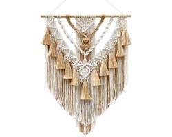 Macramé Muurhanger - Wandkleed Boho - Woonkamer Decoratie - Handgeweven Ontwerp - 55 x 75 cm - Khaki
