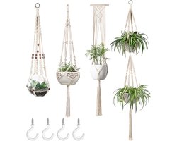 Macrame Plant Hanger - Indoor Hanging Planter - 1-4 pcs - Cotton Rope - Decoratieve Tuinaccessoires