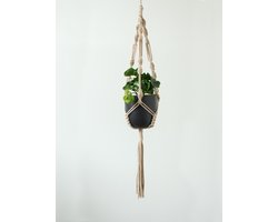 Macramé plantenhanger- leem - hoge kwaliteit - sfeervol - Handgemaakt in NL van gerecycled Oeko-tex katoen - Lengte 90 cm