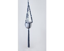 Macramé plantenhanger- petrol - hoge kwaliteit - sfeervol - Handgemaakt in NL van gerecycled Oeko-tex katoen - Lengte 90 cm -