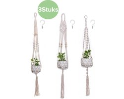 Macrame Plantenhanger touw- 3 Stuks - Hangplant voor Binnen en Buiten - Bohemian Macrame Koord - Hangende Bloempot