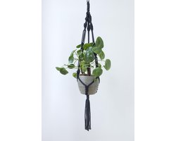 Macramé plantenhanger- zwart - hoge kwaliteit - sfeervol - Handgemaakt in NL van gerecycled Oeko-tex katoen - Lengte 90 cm -