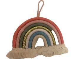 Macramé regenboog hanger XL - Woonaccessoire - Kind - Baby - Slaapkamer - Babykamer - Kinderkamer - Rainbow - Woon - Wonen - Decoratie - Deco - Decoratief - Sfeer - Luxe - Kleur - Goud - Lief - Ornament - Schattig - Boog - Power -