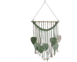 Macramé Wandhanger in Bladvorm – Boho Wanddecoratie – Handgemaakte Boho-Decoraties voor Slaapkamer, Woonkamer, Badkamer en Ruimtes in Aardetinten (Groen, 50x70cm)