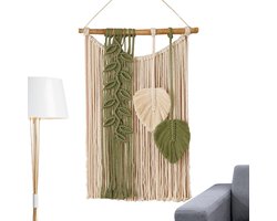 Macrame Wandkleed - Bohemian Decoratie - Muur Opknappen - Handgeweven Design - 70x40cm - Groen