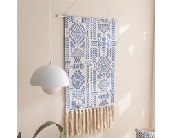 Macrame Wandkleed - Bohemian Wanddecoratie - Woonkamer Aankleden - Handgeweven met houten stok - 50x85 cm - C8