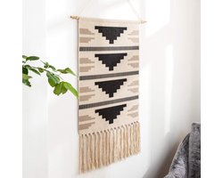 Macramé Wandkleed - Boho Decoratie - Woonkamer Aankleden - Handgemaakt Katoen Linnen - 50x70 cm - Zwart
