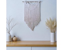 Macrame Wandkleed - Ecru - Handgeknoopt Muurkleed - Ibiza Boho stijl - Muurdecoratie - Cadeau idee-Sinterklaas-Kerst