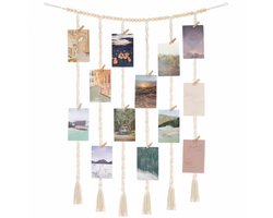 Macramé Wandkleed Fotohanger met 20 Mini Knijpers - Handgemaakt Fotorek\Fotokader Memobord - Fotolijst Collage Kaartenhouder - Boho Woonkamer Fotohouder -Woonkamer Wanddoek Tapestry Fotoslinger -Slaapkamer Fotoslinger - Fotodraad Decoratie